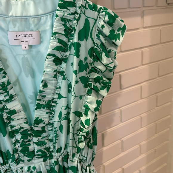 La Ligne Floral Ruffle Shoulder Sleeveless Cotton & Silk Voile Dress - Picture 6 of 6